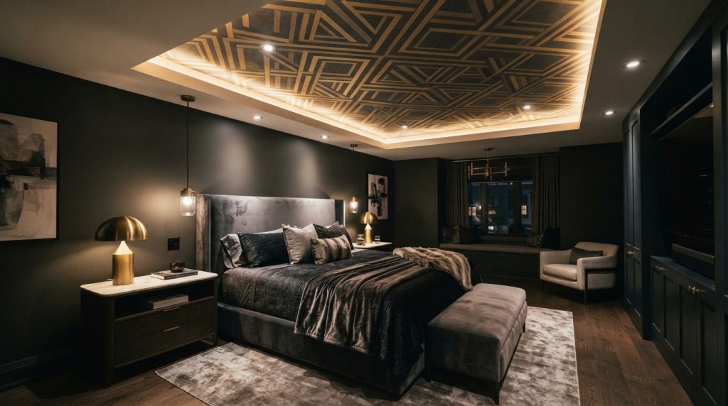 Modern bedroom with patterned ce… 20260915194035