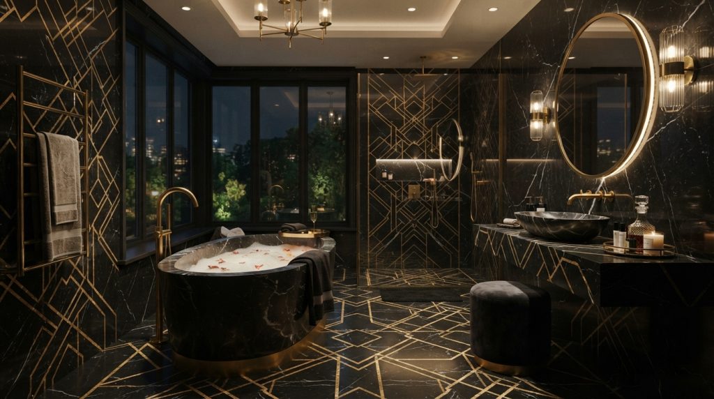 Bathroom tile ideas featuring elegant white marble walls and flooring