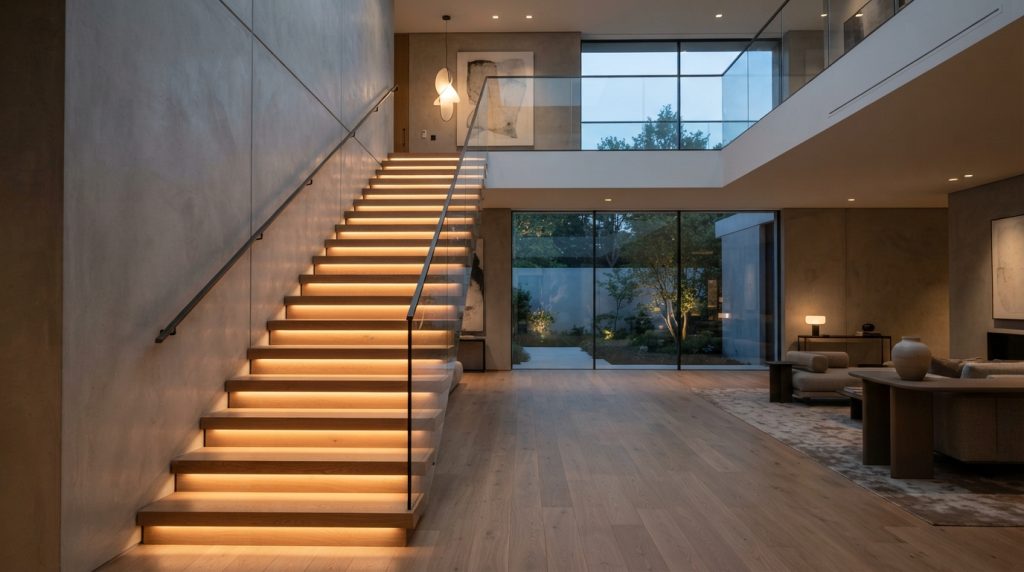 LED strip staircase lighting ideas for modern stairs