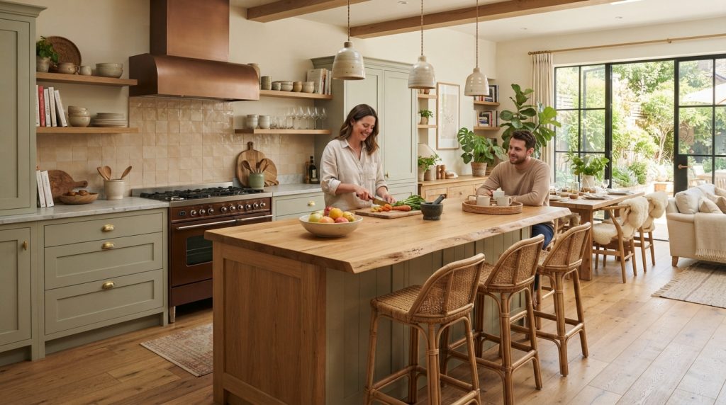 warm and natural open kitchen design ideas