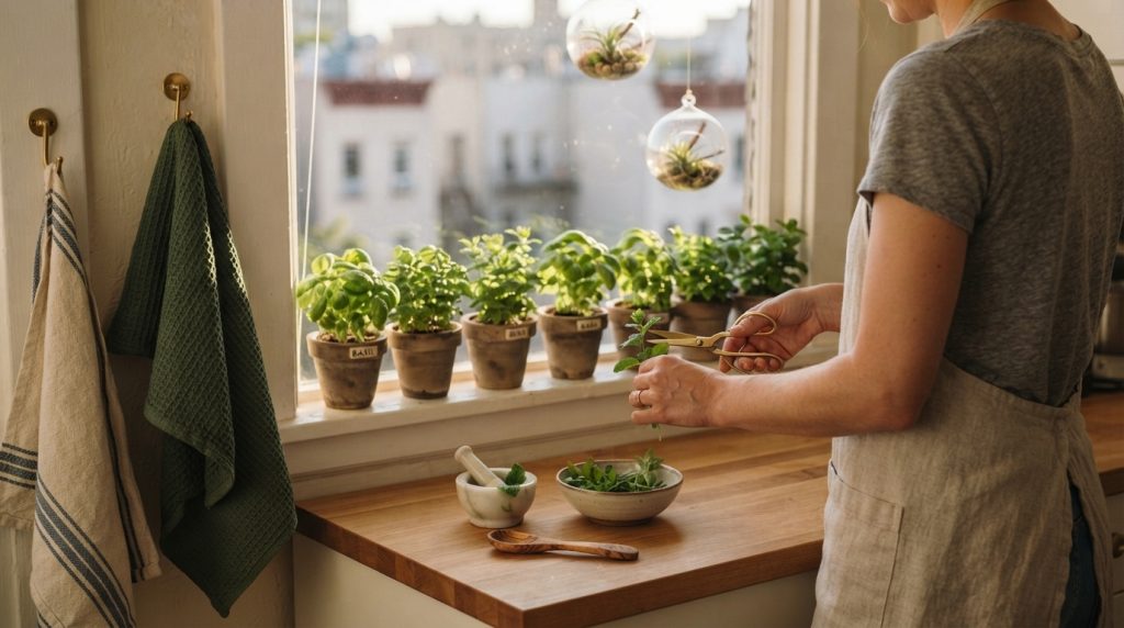 Person cutting fresh mint herbs 20260923135620