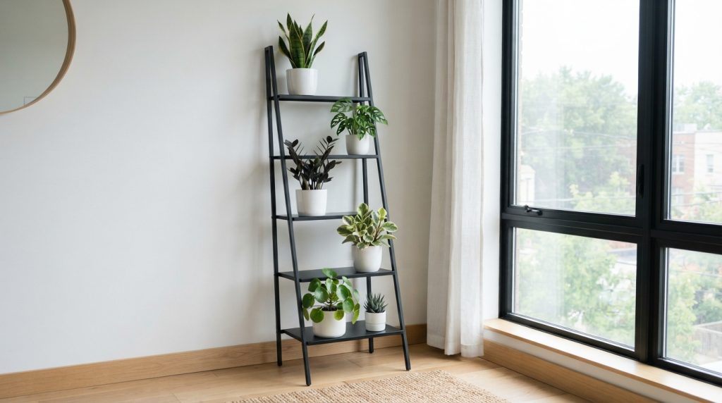 Indoor plant decor ideas using a decorative plant ladder