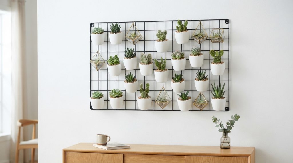 Indoor plant decor ideas featuring a stylish decorative plant shelf