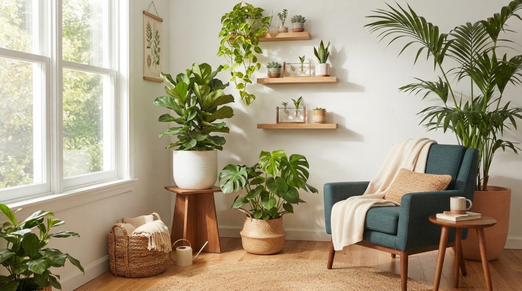Indoor plant decor ideas for a stylish living room plant corner