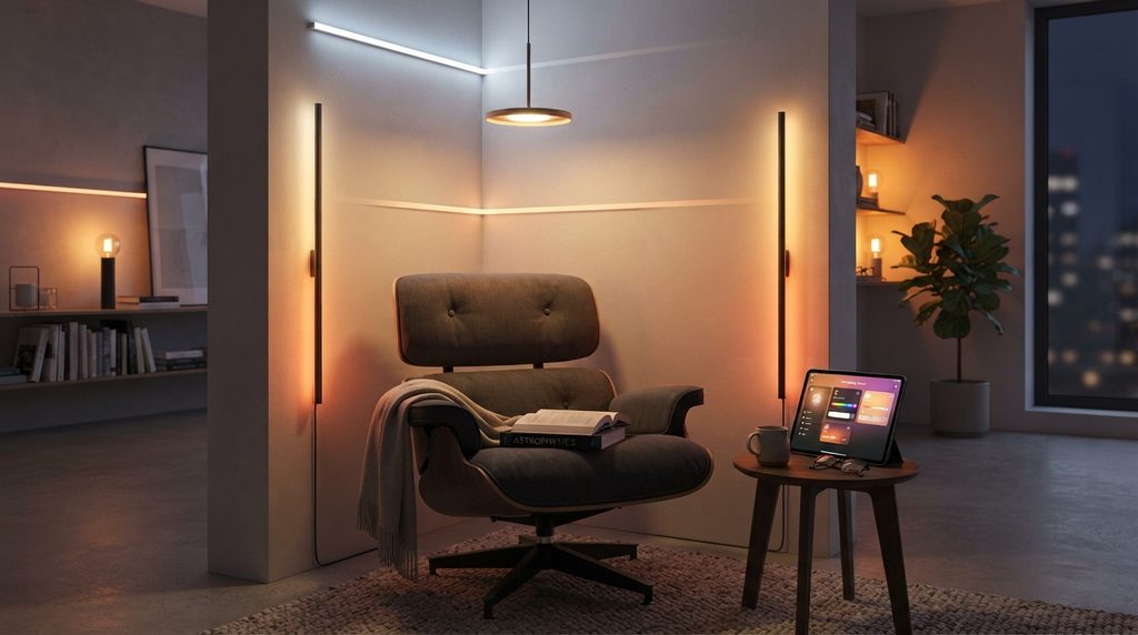 Reading corner lighting ideas featuring smart lighting systems for a cozy and modern reading nook