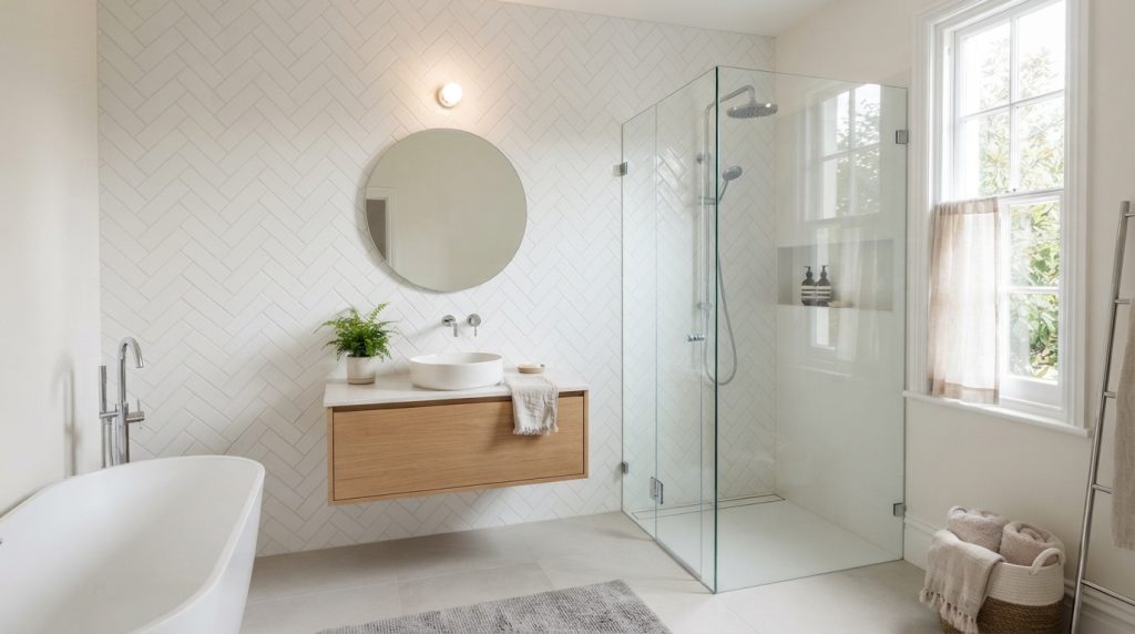White tiled bathroom with shower 20260926023145