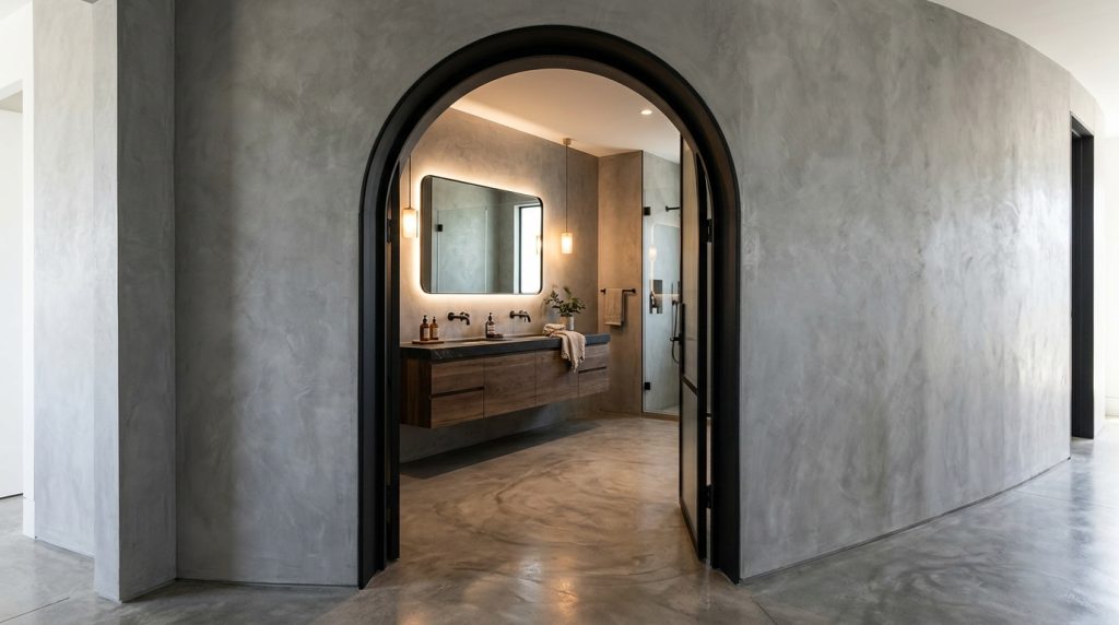 Arched bathroom entrance with frame 20261009030254