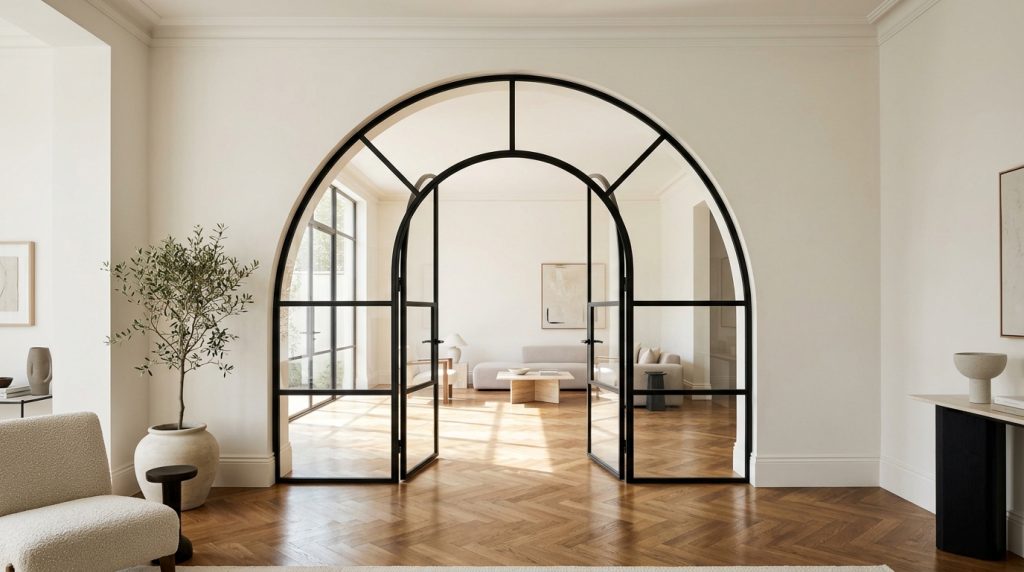 Black framed archway in a contemporary modern interior