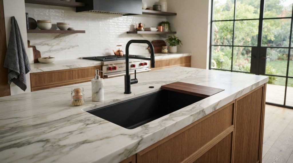Modern undermount kitchen sink design with sleek countertop