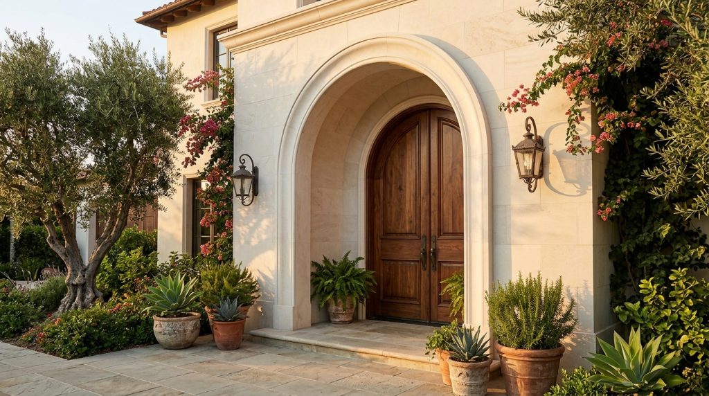 Elegant arched entryway with modern home decor