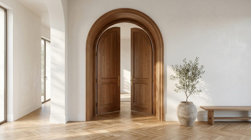 Wooden arched doorway interior 20261009022347